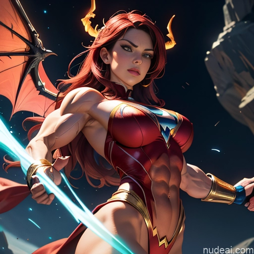 ai nude image of pics of Superheroine Superhero Busty Muscular Abs Powering Up Devil