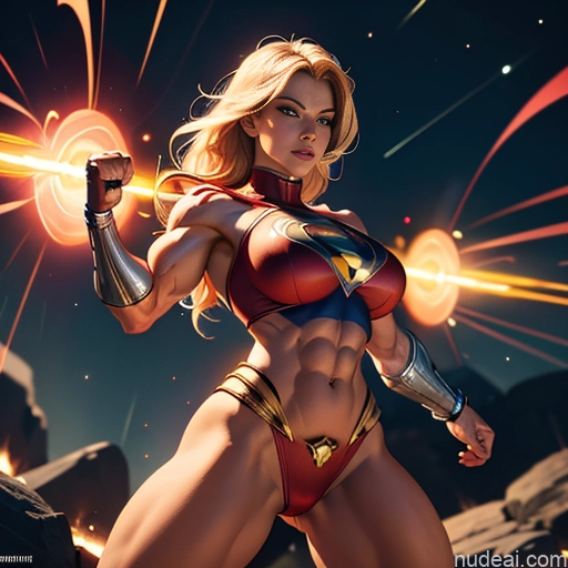 ai nude image of pics of Superheroine Superhero Busty Muscular Abs Powering Up Viking