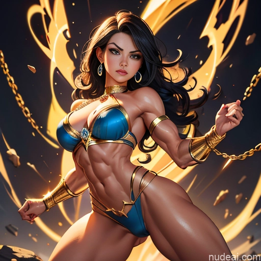 Superheroine Superhero Busty Muscular Abs Powering Up Diamond Jewelry Gold Jewelry Jewelry Pearl Jewelry Chain Shackles