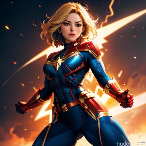 related ai porn images free for Superheroine Superhero Busty Muscular Abs Powering Up Captain Marvel