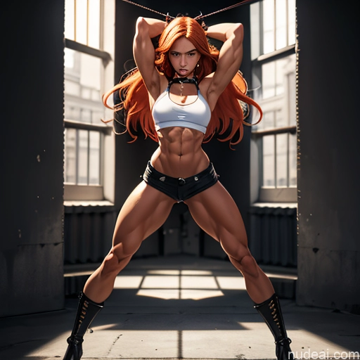 related ai porn images free for Busty Muscular Abs Long Legs Tall Tanned Skin Oiled Body 18 Serious Ginger Long Hair Full Frontal Boots Choker Daisy Dukes Crop Top Tank Top Bodybuilder Transparent T-pose Prison Bondage Mesh