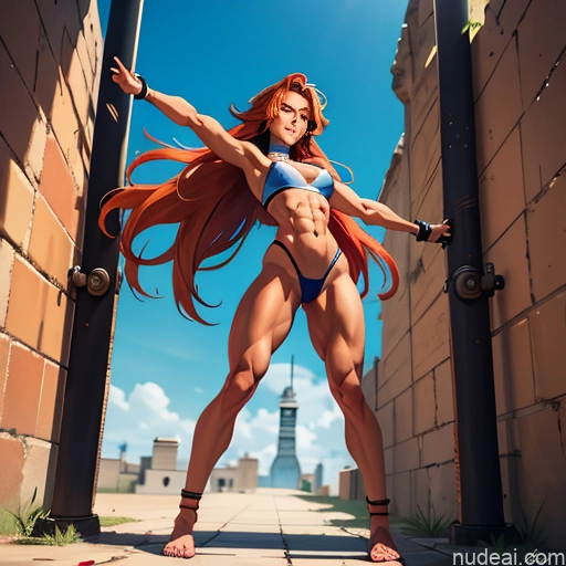 related ai porn images free for Bodybuilder Busty Small Tits Muscular Abs Long Legs Tall Tanned Skin Oiled Body 20s Serious Ginger Long Hair Prison Front View T-pose Choker Thong Medieval Topless Bondage Anime