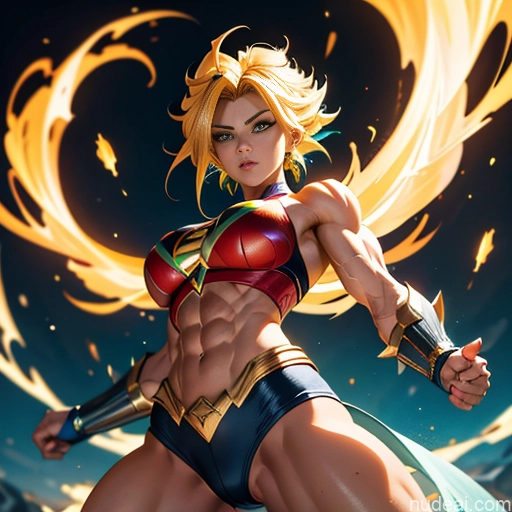 related ai porn images free for Super Saiyan Superhero Muscular Busty Abs Powering Up Superheroine