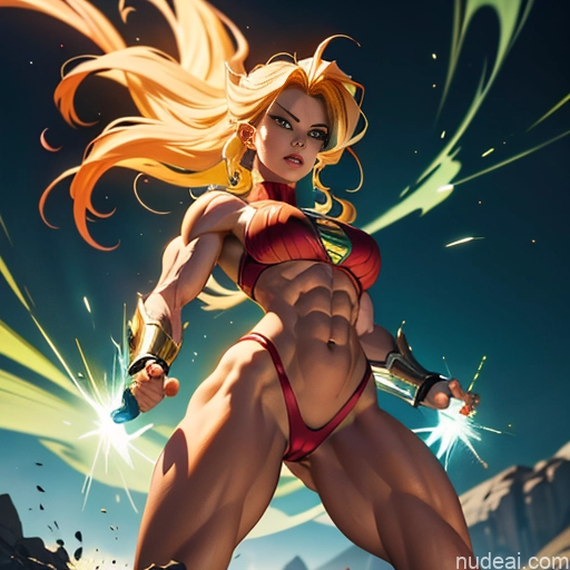 ai nude image of pics of Super Saiyan Superhero Muscular Busty Abs Powering Up Superheroine