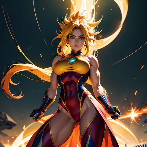 Superhero Muscular Busty Abs Powering Up Superheroine Super Saiyan 3 Science Fiction Style Super Saiyan Cosplay