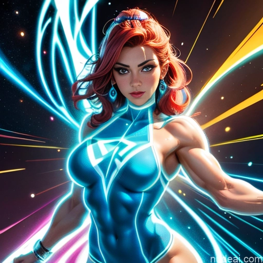 ai nude image of pics of Israel Jewish Superhero Bodybuilder Busty Abs Powering Up Heat Vision Regal Neon Lights Clothes: Blue