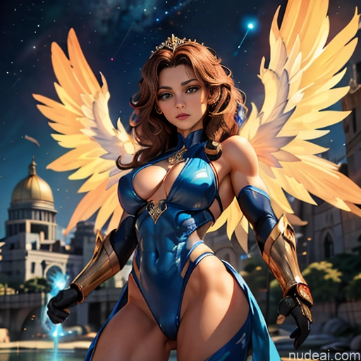 Israel Jewish Superhero Bodybuilder Busty Abs Powering Up Heat Vision Regal Has Wings Muscular Curly