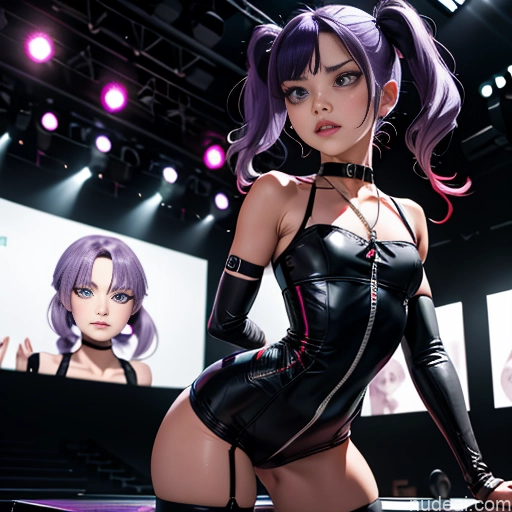 ai nude image of pics of Small Tits 18 Purple Hair Pigtails Stage Choker Dark Lighting Detailed Kidnapped-bdsm-willing Partner Small Ass Skinny Perfect Body Oiled Body Shocked One Sailor Cosplay