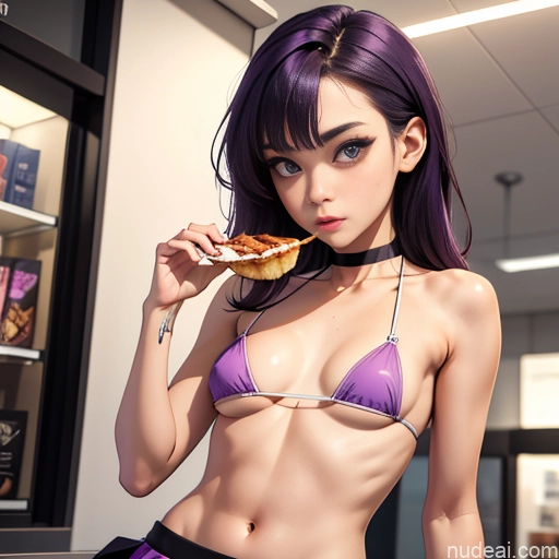 related ai porn images free for Lingerie Model One Perfect Boobs Busty Beautiful Perfect Body 18 Purple Hair Straight White Soft + Warm Mall Front View Eating Pouting Lips Choker Micro Skirt Microkini