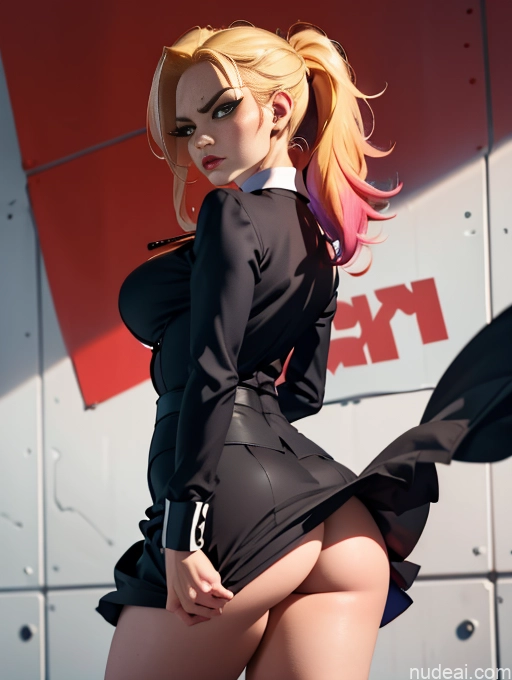 Bimbo FairArguementBut Perfect Boobs Beautiful Lipstick Big Hips Crisp Anime Flight Attendant Skirt Tug Dress Tug Clothes Tug Back View Angry