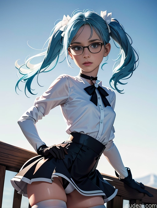 related ai porn images free for Skinny Small Ass Small Tits Glasses Short Fairer Skin 20s Blue Hair Thigh Socks Close-up View Bows Choker White Stockings Pigtails Gloves Long Skirt Shirt