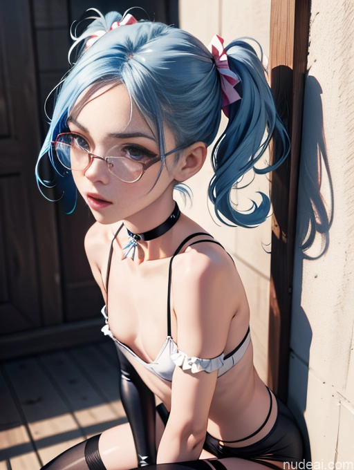 related ai porn images free for Skinny Small Ass Small Tits Glasses Short Fairer Skin 20s Blue Hair Thigh Socks Close-up View Bows Choker White Stockings Pigtails Shocked Cowgirl Outfit