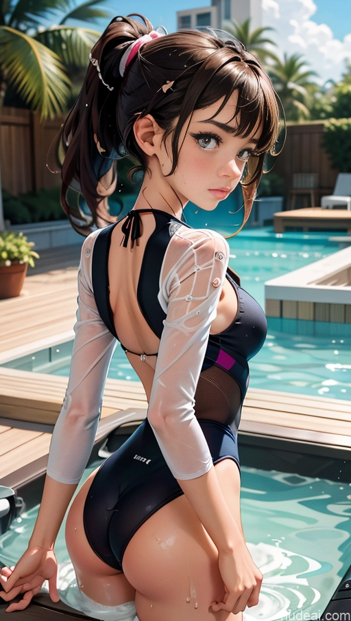 One Sorority Skinny Perfect Boobs Small Ass 18 Sad Shocked Brunette Ponytail White Soft Anime Hot Tub Back View Pose 不小心摔倒 Fallen_down Better Swimwear One Piece V2 Mesh One Piece Swimsuit