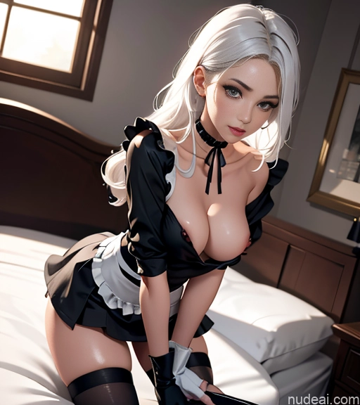 related ai porn images free for Model One Perfect Boobs Perfect Body 18 Seductive White Hair Long Hair Korean Soft + Warm Bedroom Close-up View Bending Over Choker Goth Maid Micro Skirt Thigh Socks Detailed Topless