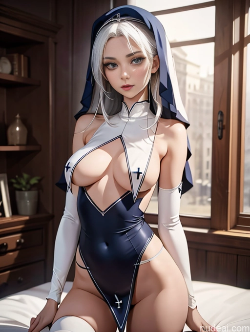 related ai porn images free for Woman One Perfect Boobs Beautiful Skinny Long Legs Perfect Body 20s Seductive Long Hair White Bedroom White Hair Nun Oufit With Breast Curtains (Houshou Marine Style) Thigh Socks Dark Fantasy