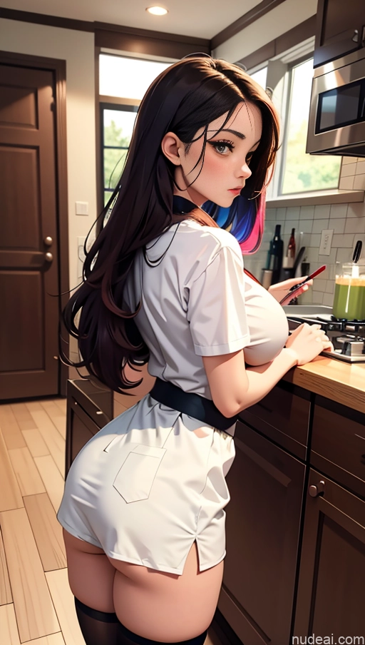 related ai porn images free for One Sorority Perfect Boobs Perfect Body 18 Sad Seductive Brunette Long Hair White Kitchen Back View Shirt High-waist Denim Shorts Stockings Soft Anime