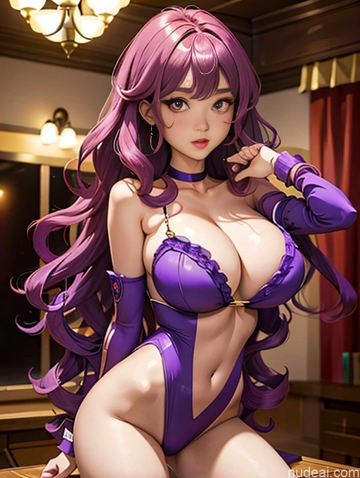 Beautiful Small Ass Skinny Long Legs Tall Perfect Body 18 Purple Hair Curly Hair Master C Freehand Brushwork Party Choker Cosplay Viet Doll Likeness Dark Lighting Detailed Several Sorority Huge Boobs