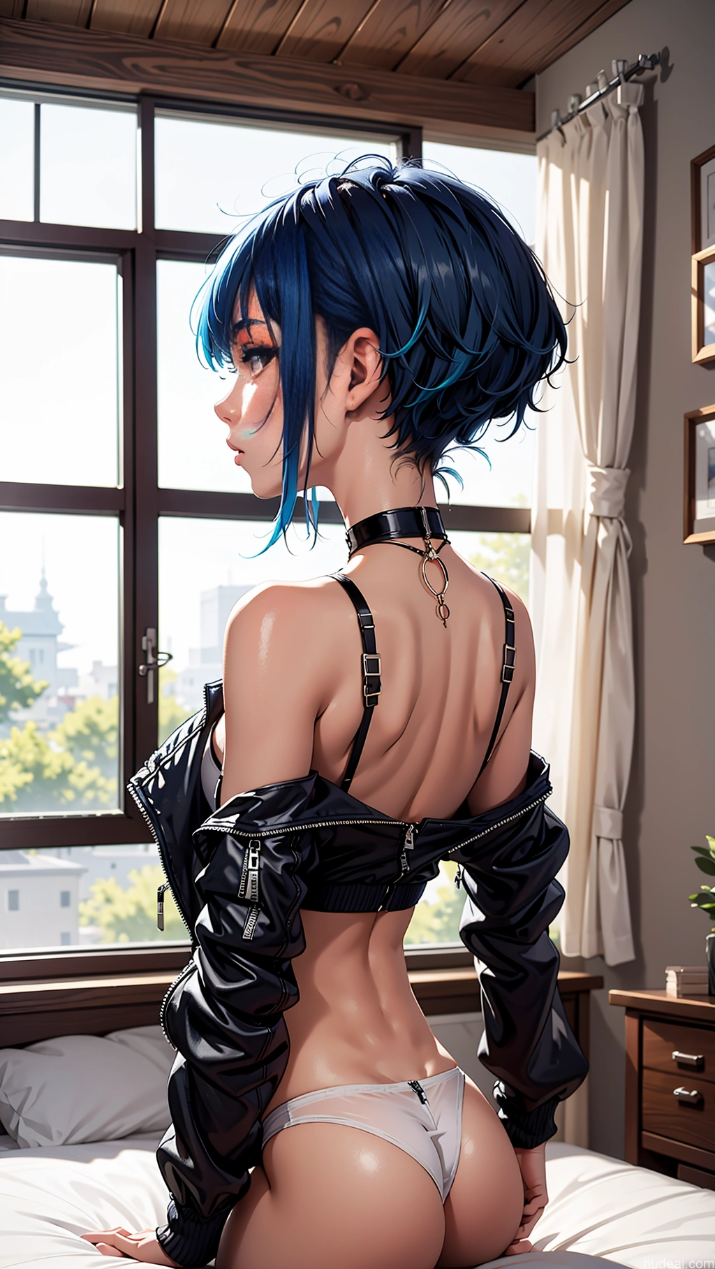 ai nude image of pics of Sorority Small Tits Small Ass Skinny 18 Pixie Asian Choker Stylish Bomber Transparent Bedroom Back View Blue Hair