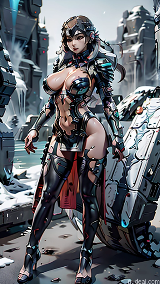 ai nude image of pics of Milf Busty Perfect Boobs Big Ass Chubby Big Hips Bangs Nude Stockings Topless Alternative Detailed Thick Brunette Chinese Serious Sexy Face Has Wings Cyberpunk Space Futuristic Mecha Armor Elemental Series - Ice ((maxmonolith))