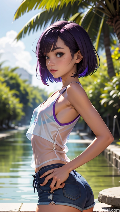 related ai porn images free for Sorority 18 Small Tits Small Ass Skinny Purple Hair Pixie Asian Tank Top Transparent Short Shorts