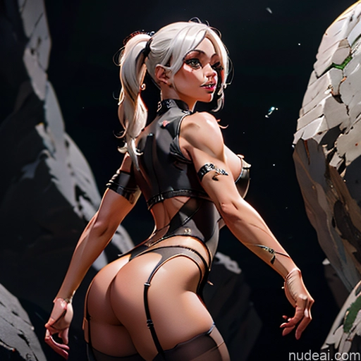 Woman Busty Perfect Boobs Big Ass Thick Big Hips Pubic Hair Seductive White Hair Cave Stockings Topless Detailed Knight Aahayasaka, Side Ponytail, Medium Breasts Nude Mecha Armor Sexy Lingerie