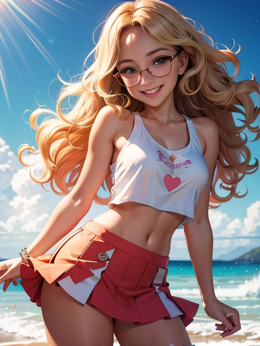 related ai porn images free for Happy Blonde Glasses Perfect Boobs Curly Hair Mini Skirt Tank Top