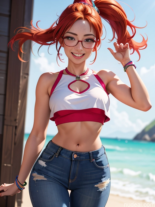 related ai porn images free for Perfect Boobs Ginger Happy Glasses Ponytail Crop Top Jeans