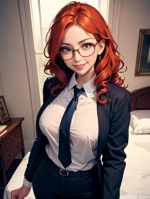 related ai porn images free for Perfect Boobs Ginger Bedroom Happy Glasses Suit Secretary Shirt Curly Hair