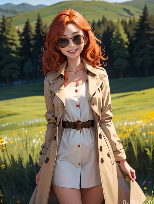 related ai porn images free for Ginger Meadow Curly Hair Small Tits Happy Trench Coat Stylish Sunglasses