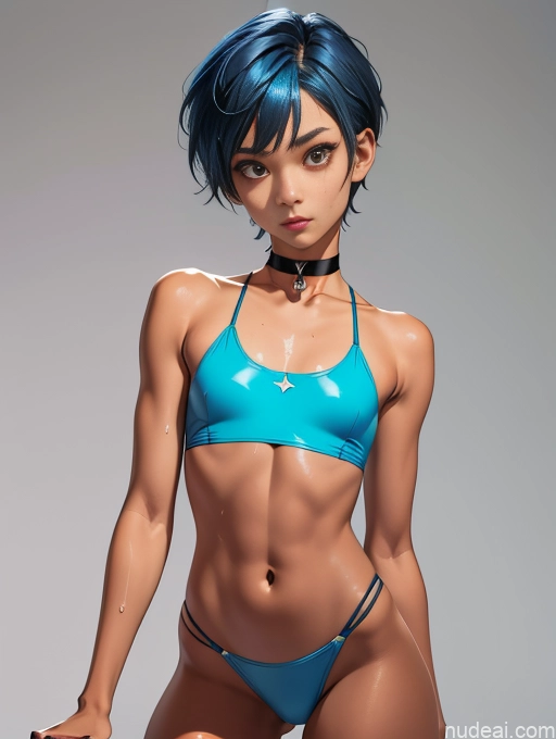 ai nude image of pics of Sorority Asian Stylish Tanned Skin Oiled Body Beautiful Pixie Blue Hair Short Choker Long Legs Small Tits 18 Skinny Small Ass