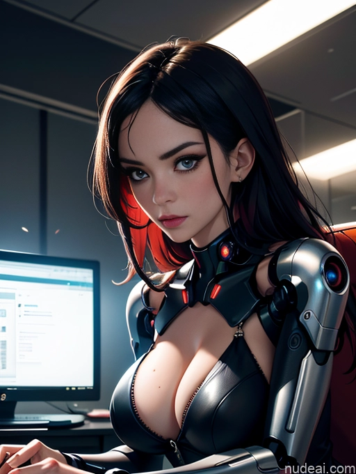 related ai porn images free for Cyborg Alternative Dark Lighting Jewelry Secretary Suit Office 18 Seductive Serious Busty Cyberpunk Graphics Cleavage