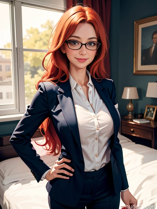 related ai porn images free for Bedroom Ginger Busty Happy Glasses Long Hair Suit Professor Polo Shirt 40s