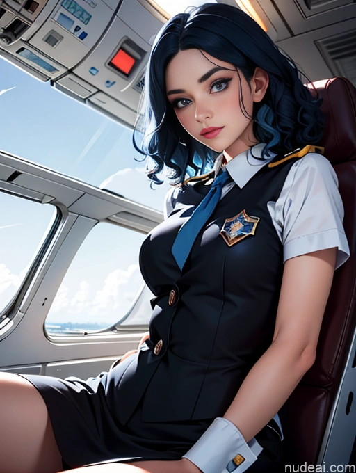 related ai porn images free for Flight Attendant Blue Hair, Medium Hair Curly Hair Of Love 3d